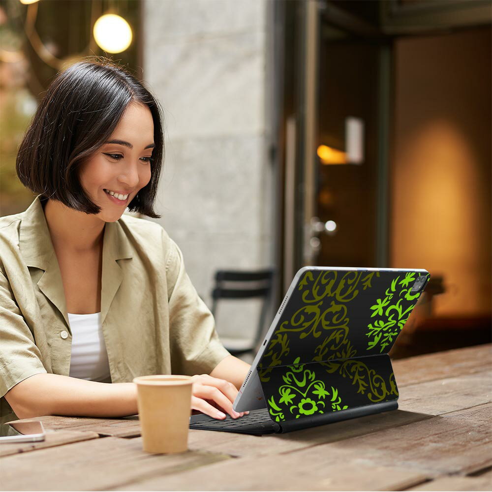 Magic Keyboard 12.9インチ iPad Pro（第4世代、第5世代、第6世代）対応 apple アップル アイパッド 全面スキンシール フル 前面 背面 保護シール 人気 模様　エレガント　緑 003947