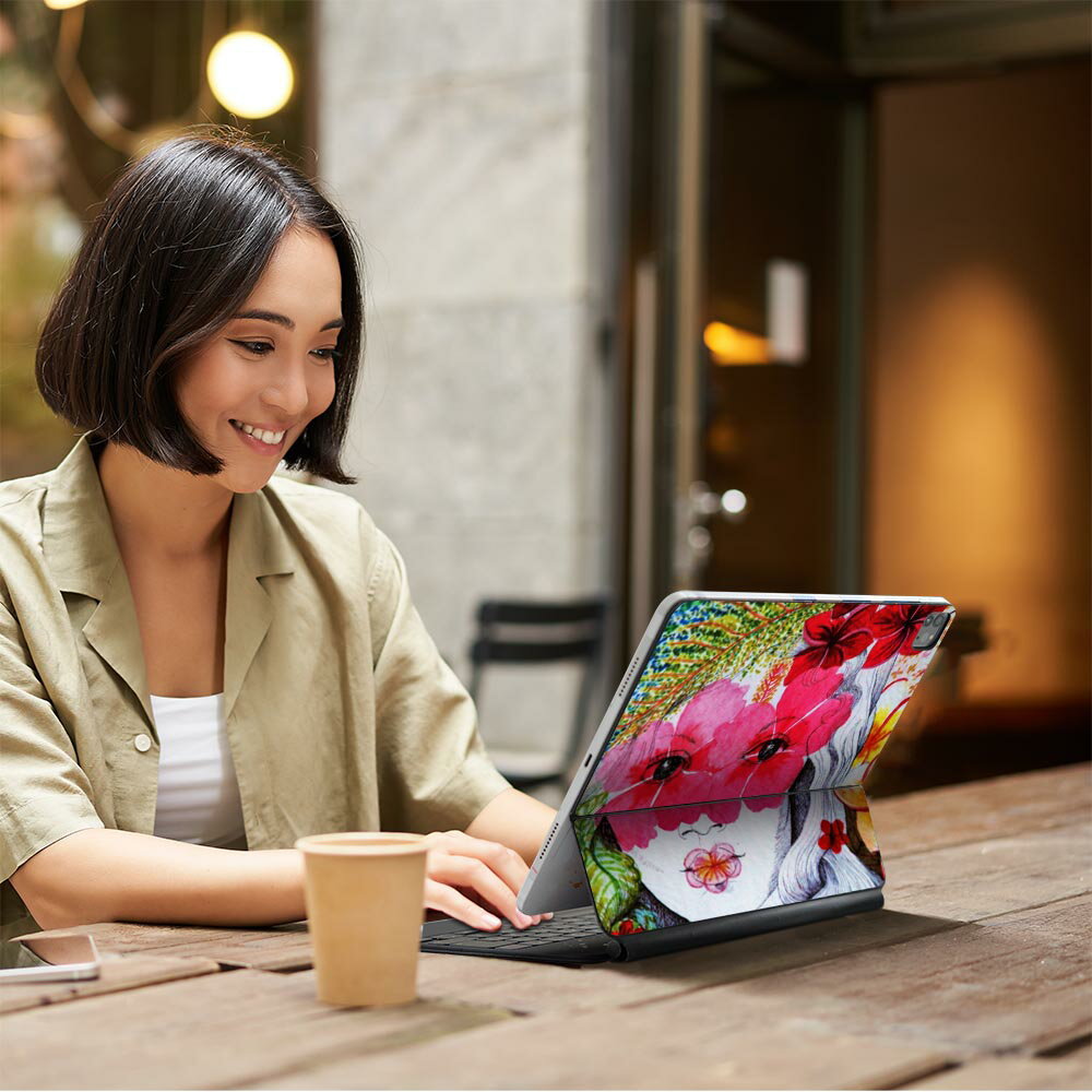 Magic Keyboard 12.9インチ iPad Pro（第4世代、第5世代、第6世代）対応 apple アップル アイパッド 全面スキンシール フル 前面 背面 保護シール 人気 花　イラスト　人物　フラワー 023679
