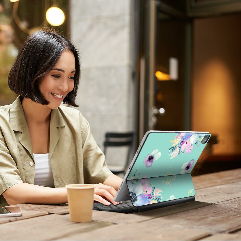 Magic Keyboard 12.9インチ iPad Pro（第4世代、第5世代、第6世代）対応 apple アップル アイパッド 全面スキンシール フル 前面 背面 保護シール 人気 花　水彩　カラフル 011111
