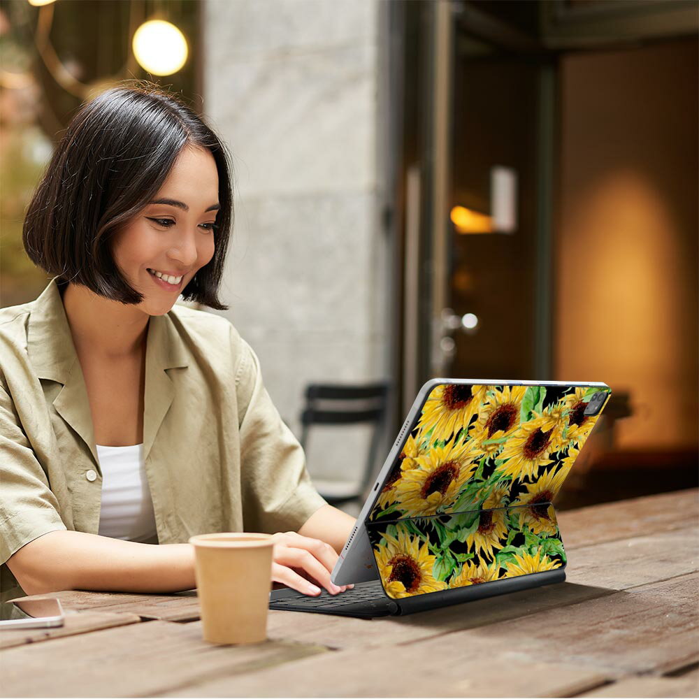 Magic Keyboard 12.9インチ iPad Pro（第4世代、第5世代、第6世代）対応 apple アップル アイパッド 全面スキンシール フル 前面 背面 保護シール 人気 ひまわり　花　植物 012128