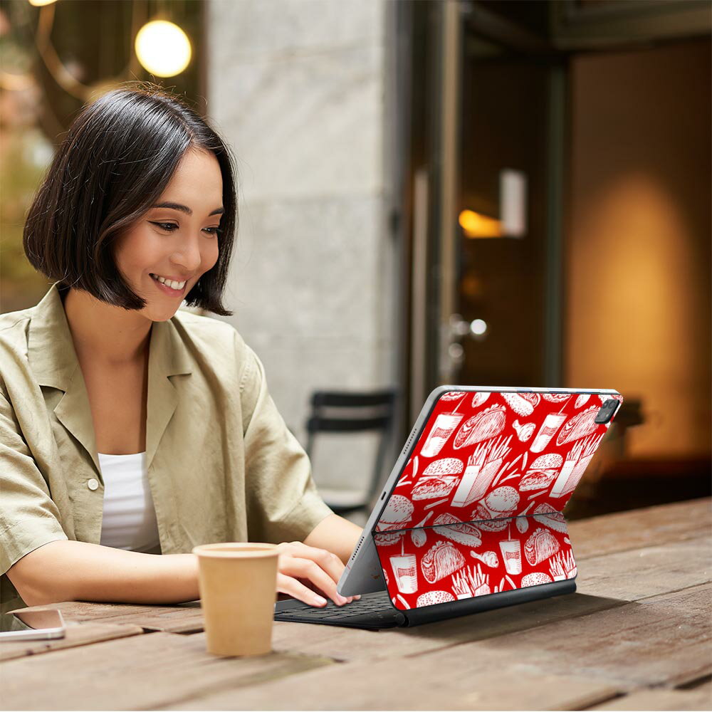 Magic Keyboard 12.9インチ iPad Pro（第4世代、第5世代、第6世代）対応 apple アップル アイパッド 全面スキンシール フル 前面 背面 保護シール 人気 ハンバーガー　ポテト　食べ物 012912