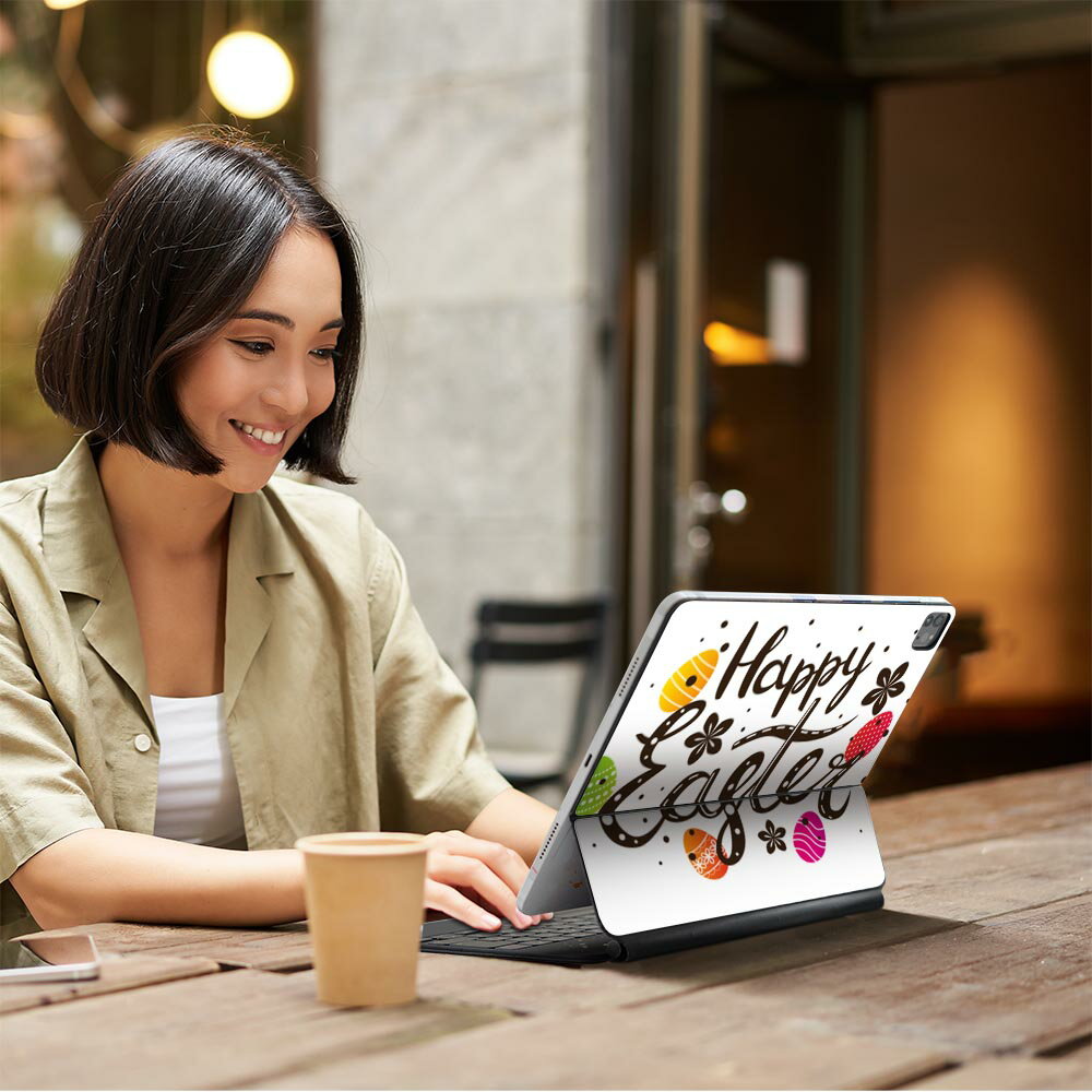 Magic Keyboard 12.9インチ iPad Pro（第4世代、第5世代、第6世代）対応 apple アップル アイパッド 全面スキンシール フル 前面 背面 保護シール 人気 イースター　たまご　うさぎ　ケーキ　パステル 015315