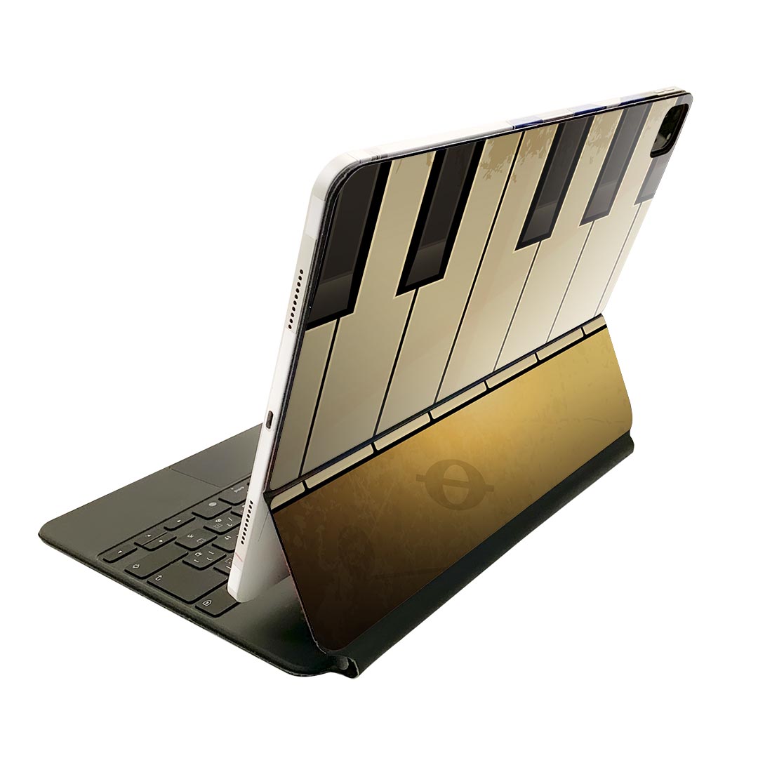 Magic Keyboard 12.9インチ iPad Pro（第4世代、第5世代、第6世代）対応 apple アップル アイパッド 全面スキンシール フル 前面 背面 保護シール 人気 ピアノ　音楽　ゴールド 002549