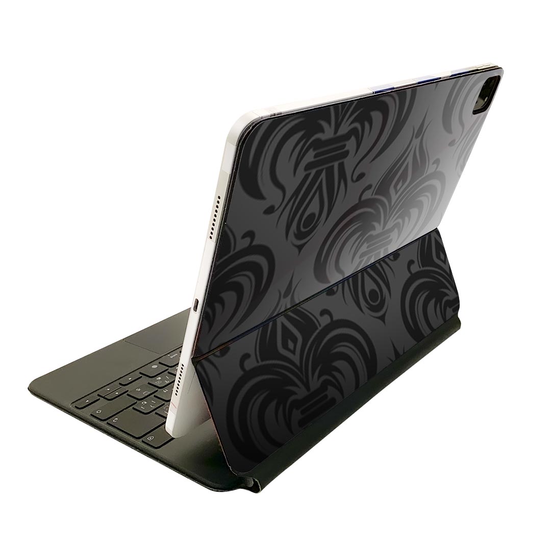 Magic Keyboard 用 スキンシール 11インチ iPad Pro用 第1-4世代 iPad Air 第4-5世代 対応 全面スキンシール フル 前面 背面 保護シール 人気 003793 模様　エレガント　黒