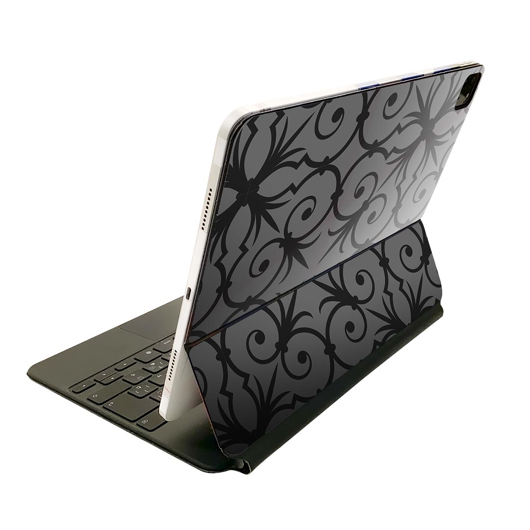 Magic Keyboard 12.9インチ iPad Pro(第4世代、第5世代、第6世代)対応 apple アップル アイパッド 全面スキンシール フル 前面 背面 保護シール 人気 004018 模様 エレガント 黒