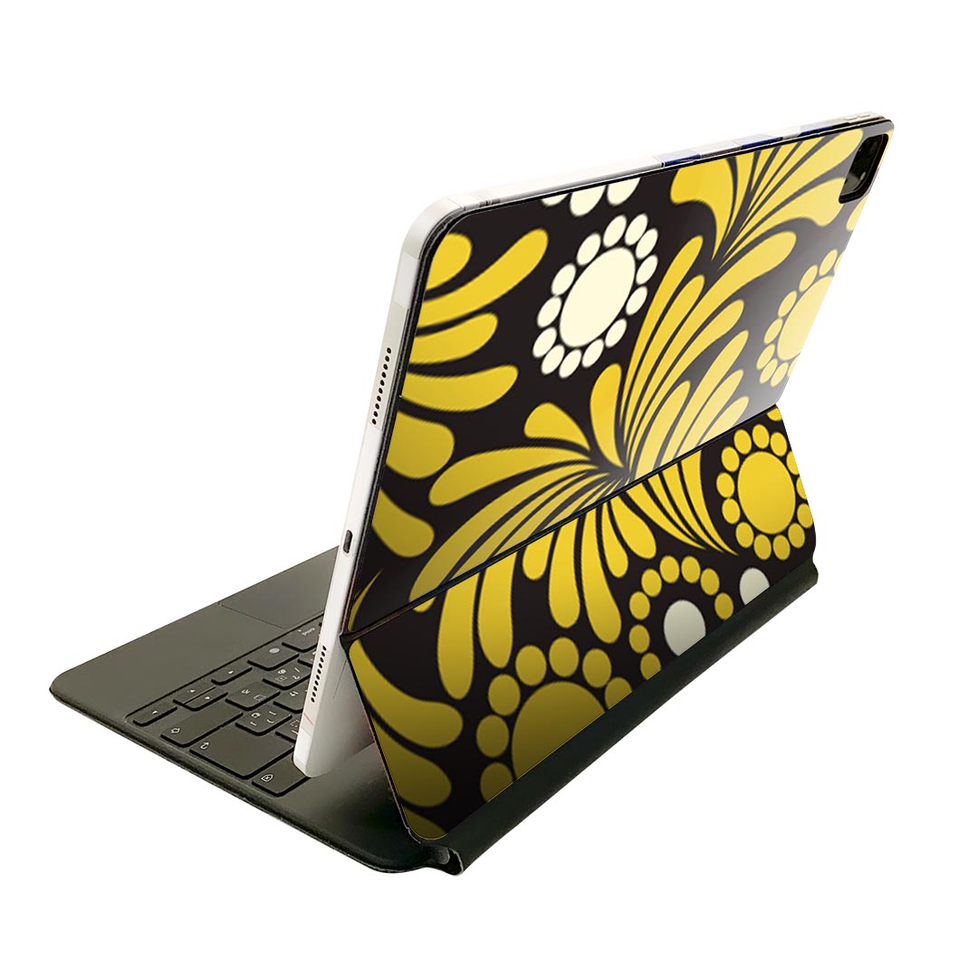 Magic Keyboard 12.9インチ iPad Pro(第4世代、第5世代、第6世代)対応 apple アップル アイパッド 全面スキンシール フル 前面 背面 保護シール 人気 花 黒 黄色 004022