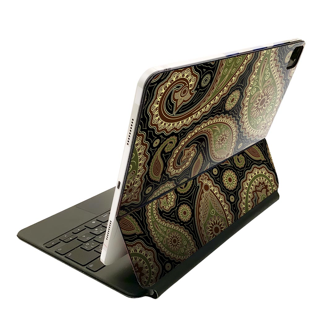 Magic Keyboard 用 スキンシール 11インチ iPad Pro用 第1-4世代 iPad Air 第4-5世代 対応 全面スキンシール フル 前面 背面 保護シール 人気 004435 ペイズリー 黒 緑