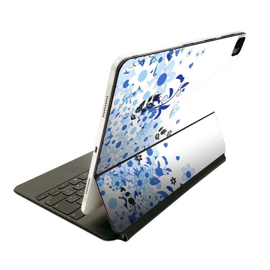 Magic Keyboard 12.9インチ iPad Pro(第4世代、第5世代、第6世代)対応 apple アップル アイパッド 全面スキンシール フル 前面 背面 保護シール 人気 蝶 花 青 004633
