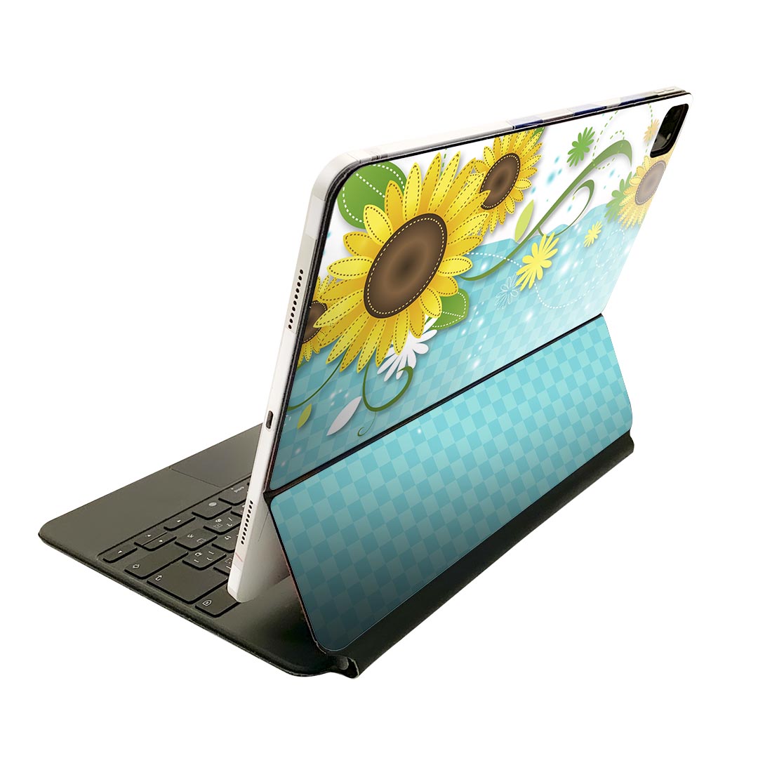 Magic Keyboard 用 スキンシール 11インチ iPad Pro用 第1-4世代 iPad Air 第4-5世代 対応 全面スキンシール フル 前面 背面 保護シール 人気 004657 ひまわり 花 チェック