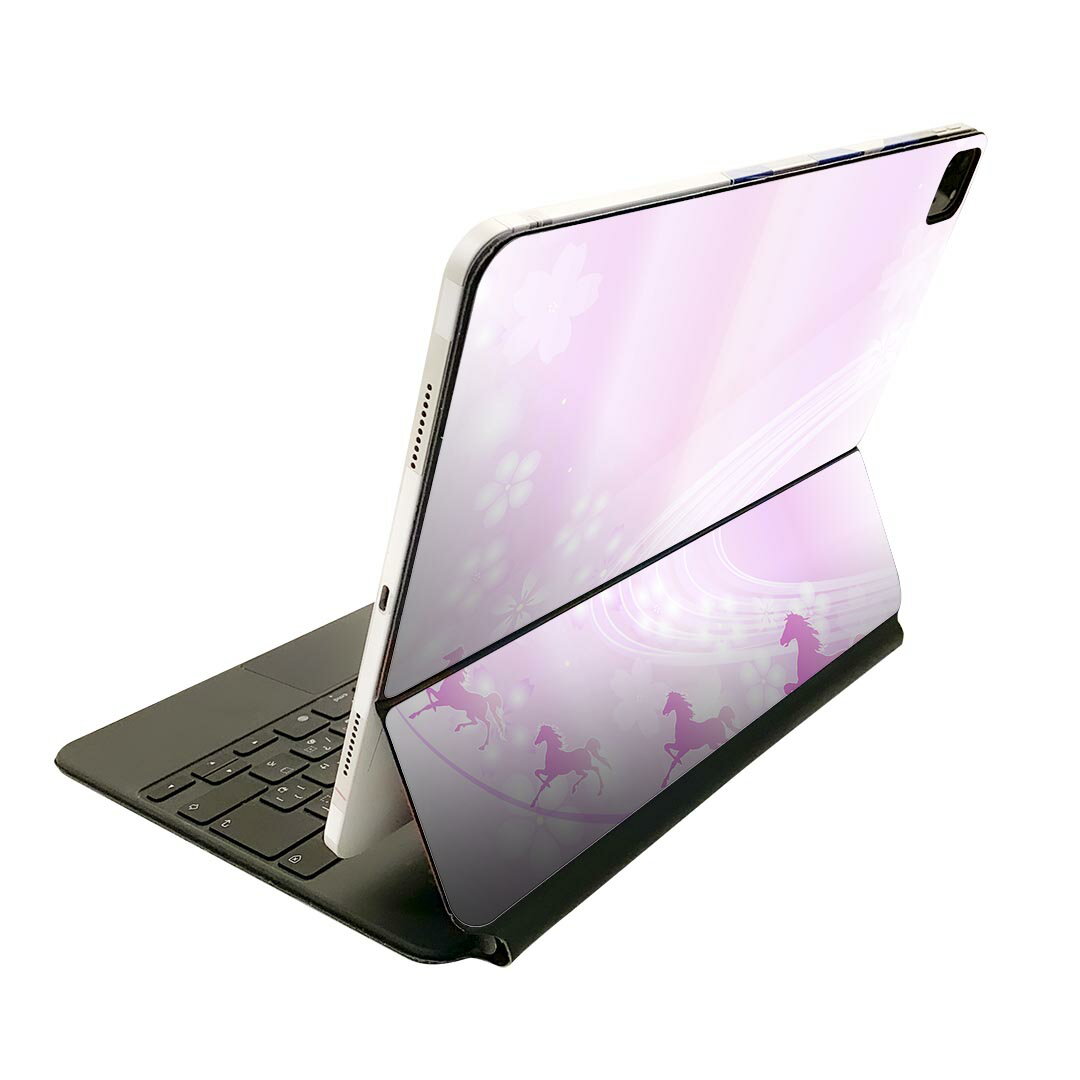 Magic Keyboard 12.9インチ iPad Pro（第4世代、第5世代、第6世代）対応 apple アップル アイパッド 全面スキンシール フル 前面 背面 保護シール 人気 馬　桜　ピンク 004925