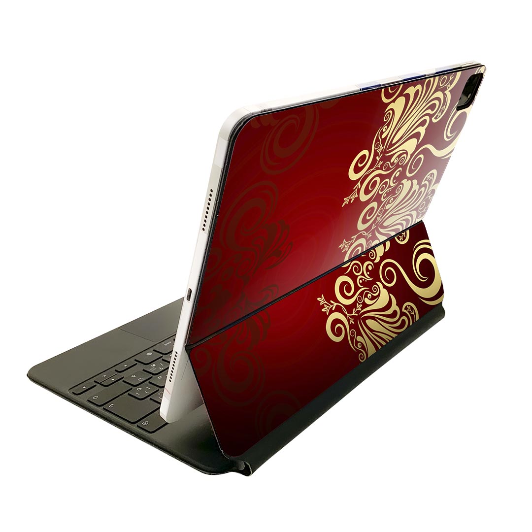 Magic Keyboard 用 スキンシール 11インチ iPad Pro用 第1-4世代 iPad Air 第4-5世代 対応 全面スキンシール フル 前面 背面 保護シール 人気 005007 イラスト　エレガント　赤(2.0)