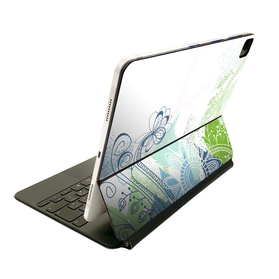 Magic Keyboard 12.9インチ iPad Pro(第4世代、第5世代、第6世代)対応 apple アップル アイパッド 全面スキンシール フル 前面 背面 保護シール 人気 005048 花 植物 青 緑