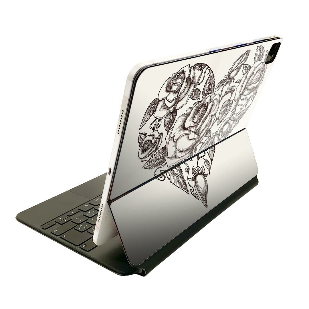 Magic Keyboard 12.9インチ iPad Pro（第4世代、第5世代、第6世代）対応 apple アップル アイパッド　全面スキンシール フル 前面　背面 保護シール 人気 005115 花　ハート　LOVE