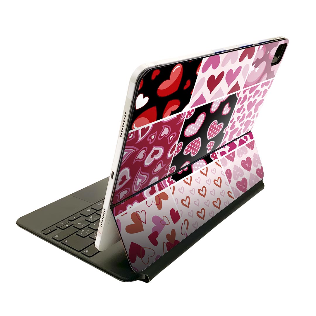 Magic Keyboard 用 スキンシール 11インチ iPad Pro用 第1-4世代 iPad Air 第4-5世代 対応 全面スキンシール フル 前面 背面 保護シール 人気 005240 ハート　模様　赤　ピンク