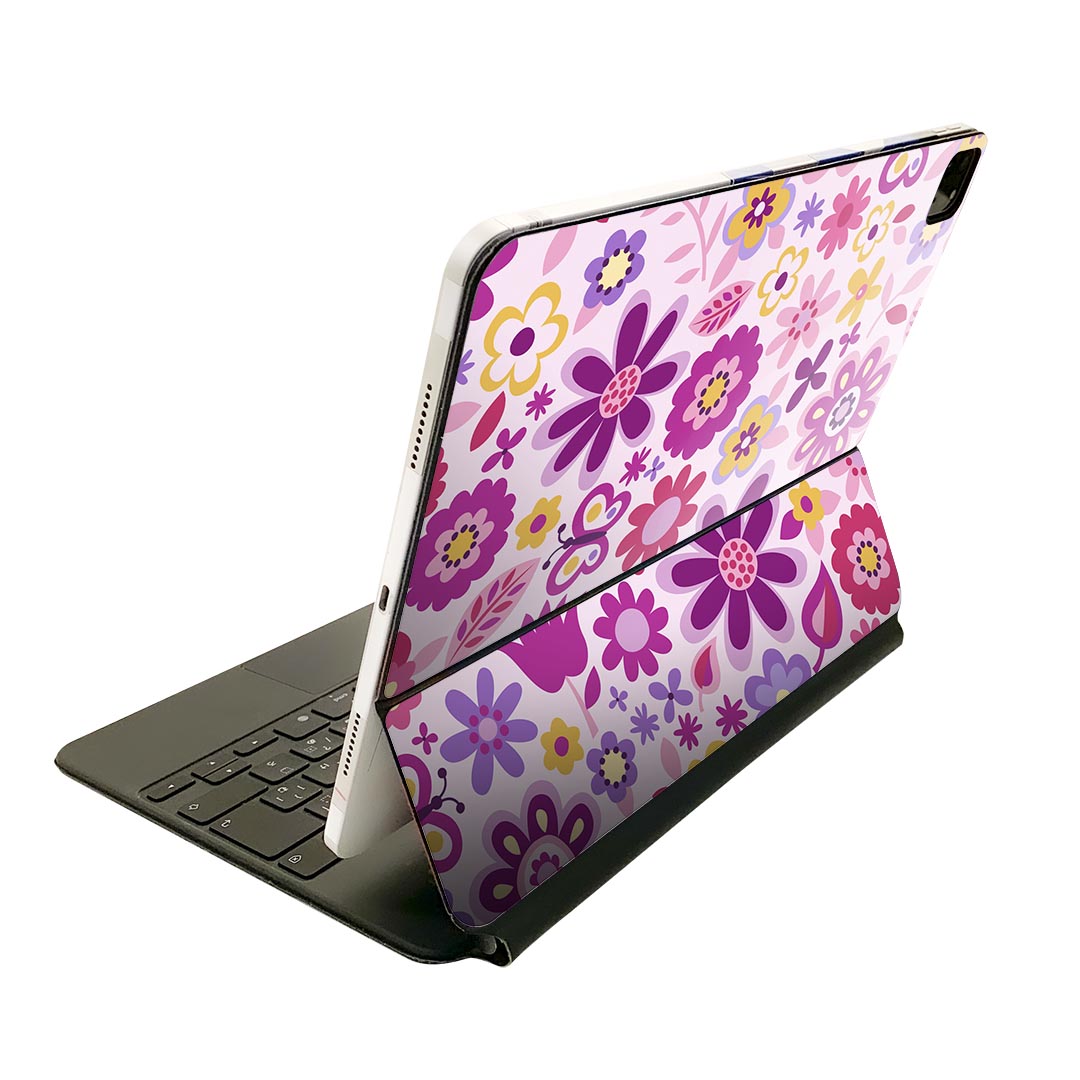 Magic Keyboard 12.9インチ iPad Pro（第4世代、第5世代、第6世代）対応 apple アップル アイパッド 全面スキンシール フル 前面 背面 保護シール 人気 花 蝶 ポップ 005281