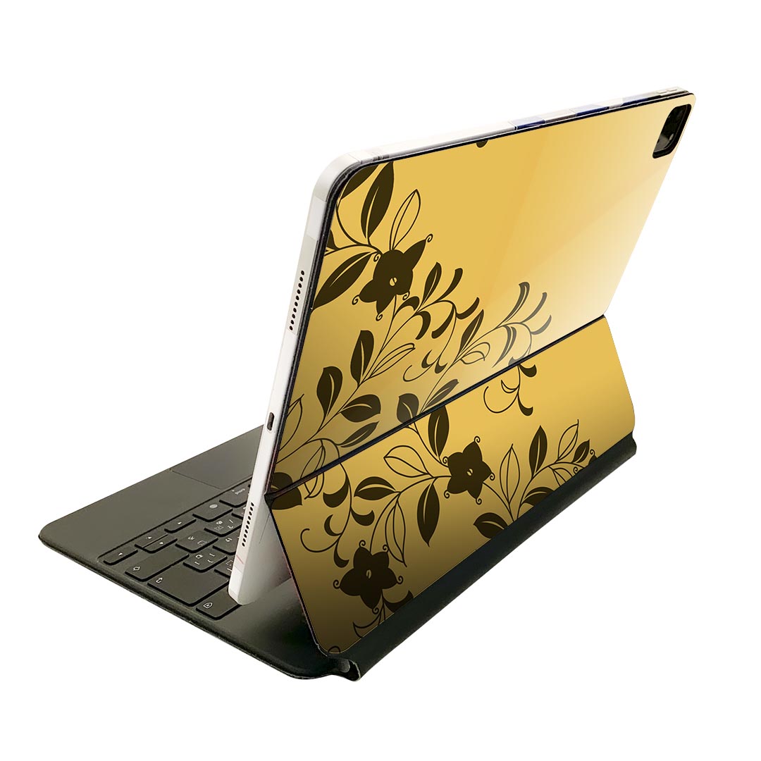 Magic Keyboard 用 スキンシール 11インチ iPad Pro用 第1-4世代 iPad Air 第4-5世代 対応 全面スキンシール フル 前面 背面 保護シール 人気 005319 花　シンプル　ブラウン