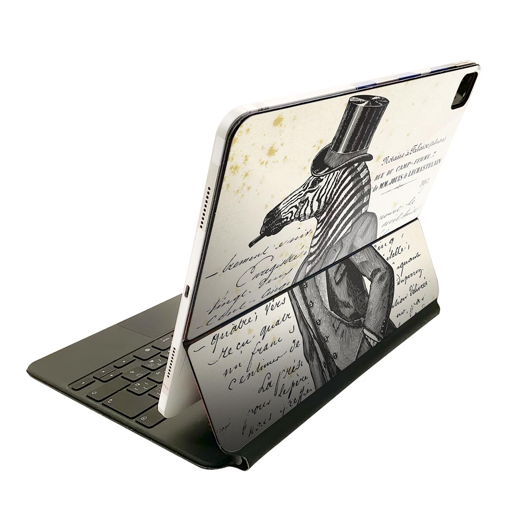 Magic Keyboard 用 スキンシール 11インチ iPad Pro用 第1-4世代 iPad Air 第4-5世代 対応 全面スキンシール フル 前面 背面 保護シール 人気 006248 シマウマ　英語　文字
