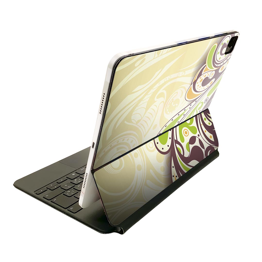 Magic Keyboard 用 スキンシール 11インチ iPad Pro用 第1-4世代 iPad Air 第4-5世代 対応 全面スキンシール フル 前面 背面 保護シール 人気 006294 黄緑　模様