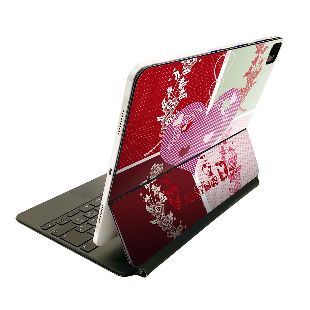 Magic Keyboard 用 スキンシール 11インチ iPad Pro用 第1-4世代 iPad Air 第4-5世代 対応 全面スキンシール フル 前面 背面 保護シール 人気 006414 ハート　花