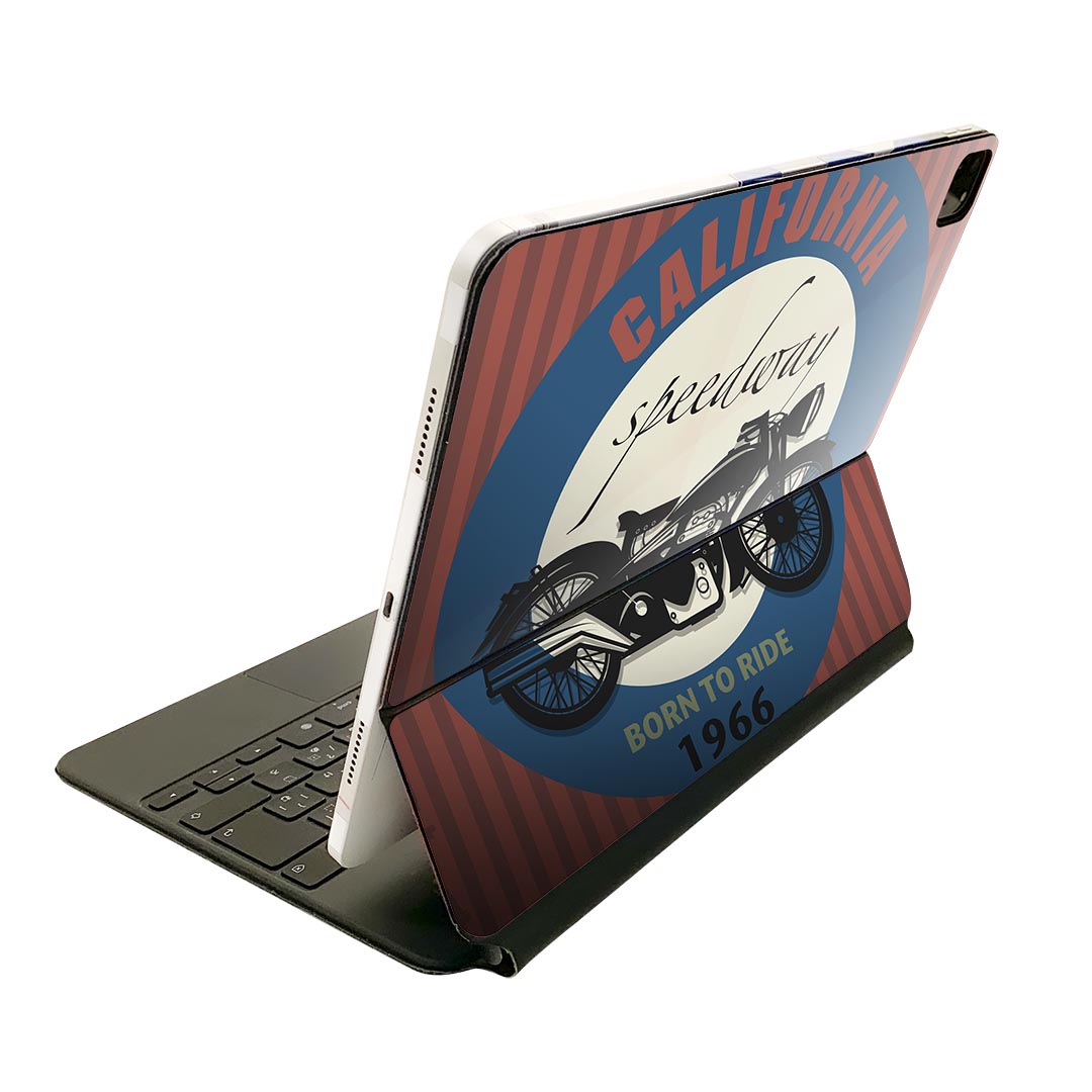 Magic Keyboard 12.9インチ iPad Pro（第4世代、第5世代、第6世代）対応 apple アップル アイパッド 全面スキンシール フル 前面 背面 保護シール 人気 イラスト　バイク　英語 006588