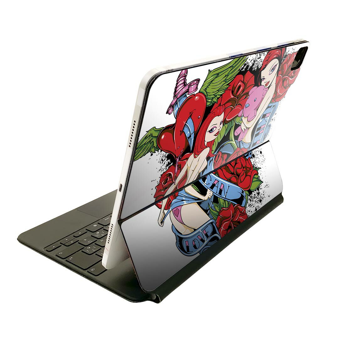 Magic Keyboard 12.9インチ iPad Pro（第4世代、第5世代、第6世代）対応 apple アップル アイパッド 全面スキンシール フル 前面 背面 保護シール 人気 イラスト 人物 花 007322