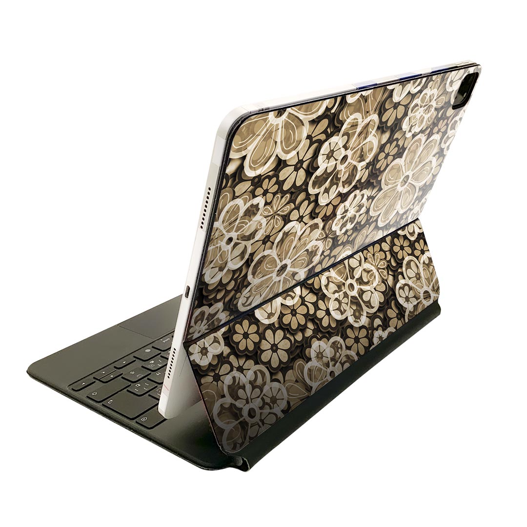Magic Keyboard 用 スキンシール 11インチ iPad Pro用 第1-4世代 iPad Air 第4-5世代 対応 全面スキンシール フル 前面 背面 保護シール 人気 007407 花　　ブラウン　茶色　模様