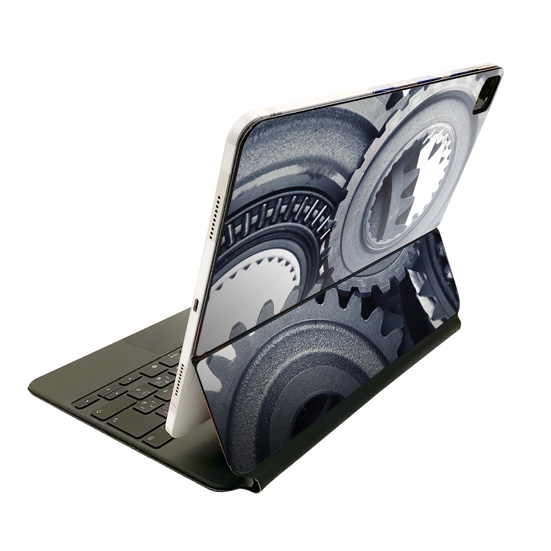 Magic Keyboard 12.9インチ iPad Pro(第4世代、第5世代、第6世代)対応 apple アップル アイパッド 全面スキンシール フル 前面 背面 保護シール 人気 007408 歯車 写真 灰色 グレー