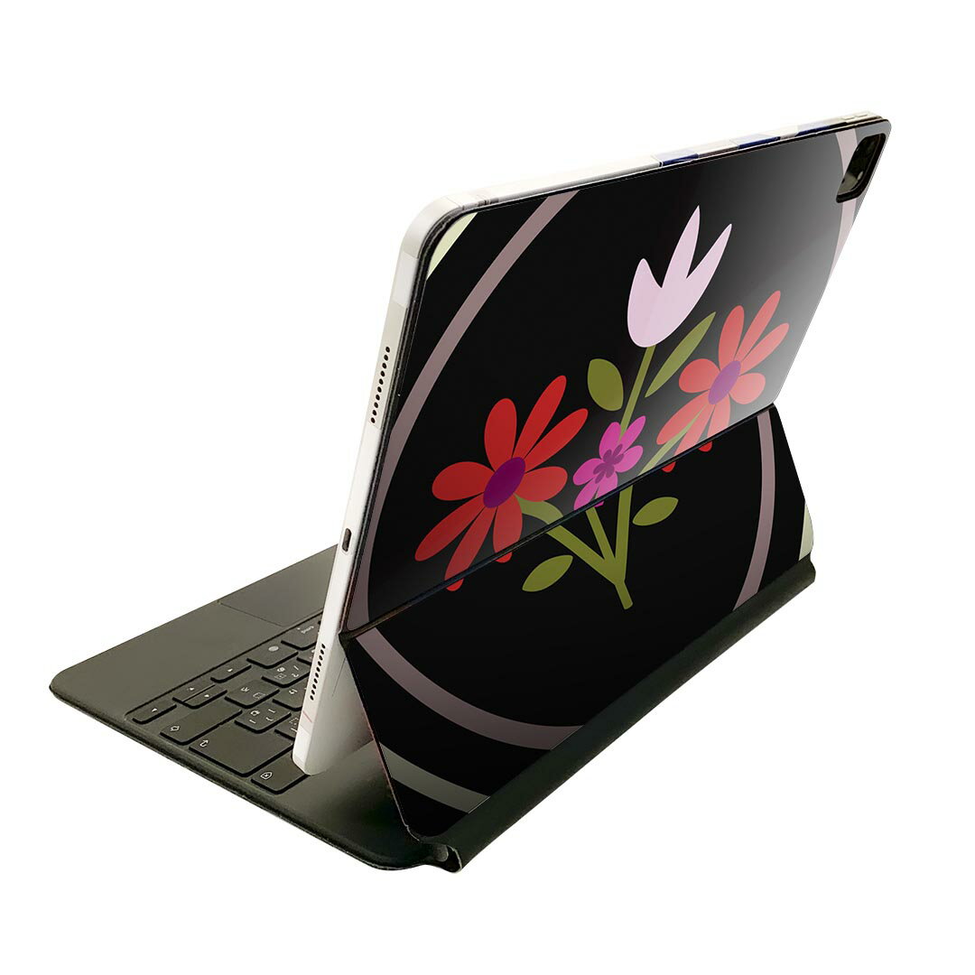 Magic Keyboard 12.9インチ iPad Pro（第4世代、第5世代、第6世代）対応 apple アップル アイパッド 全面スキンシール フル 前面 背面 保護シール 人気 花　　イラスト　赤　レッド 007462