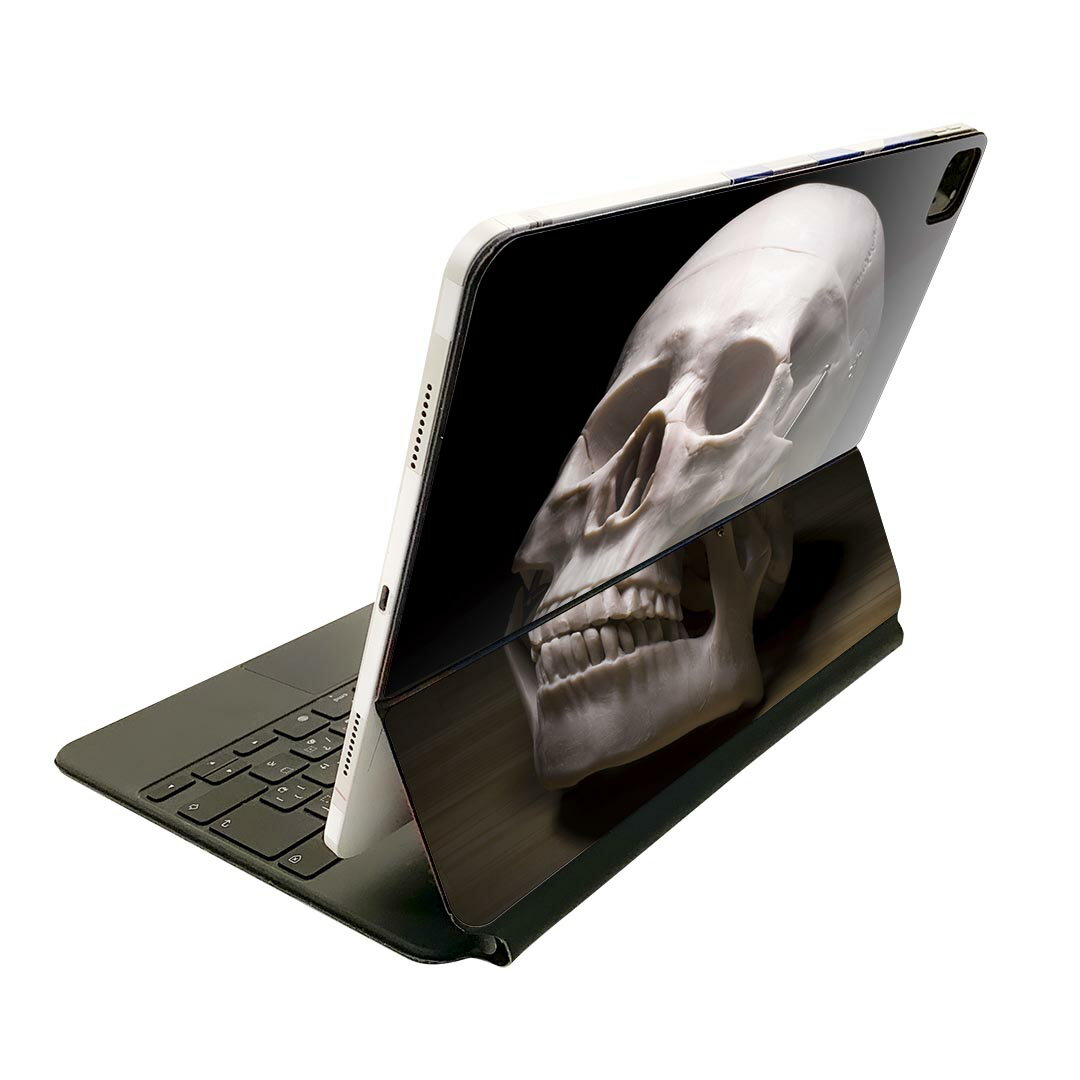 Magic Keyboard 12.9インチ iPad Pro（第4世代、第5世代、第6世代）対応 apple アップル アイパッド 全面スキンシール フル 前面 背面 保護シール 人気 ドクロ　骸骨　写真　黒　ブラック 007989
