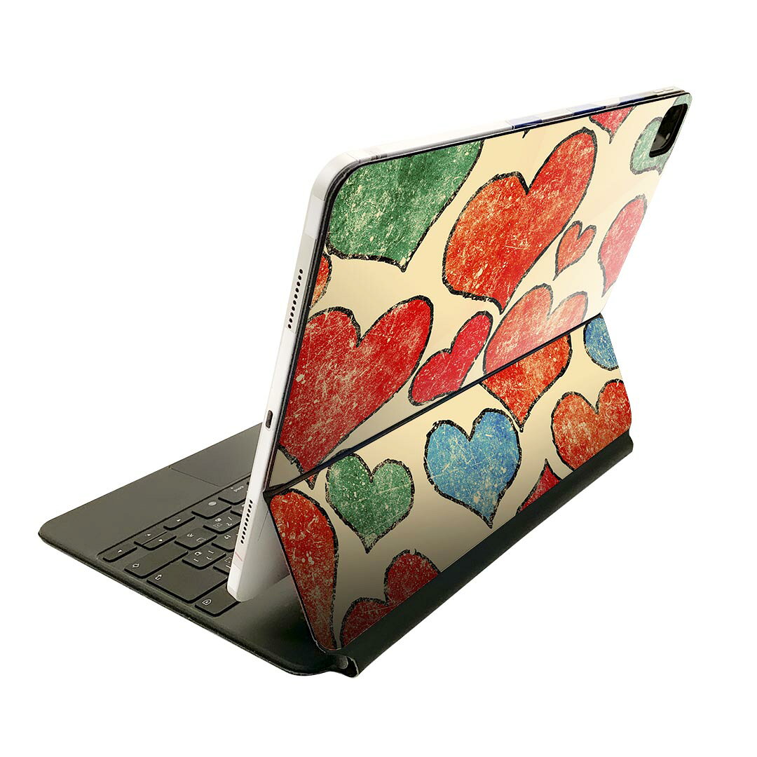 Magic Keyboard 用 スキンシール 11インチ iPad Pro用 第1-4世代 iPad Air 第4-5世代 対応 全面スキンシール フル 前面 背面 保護シール 人気 007995 赤　レッド　ハート　模様　レトロ