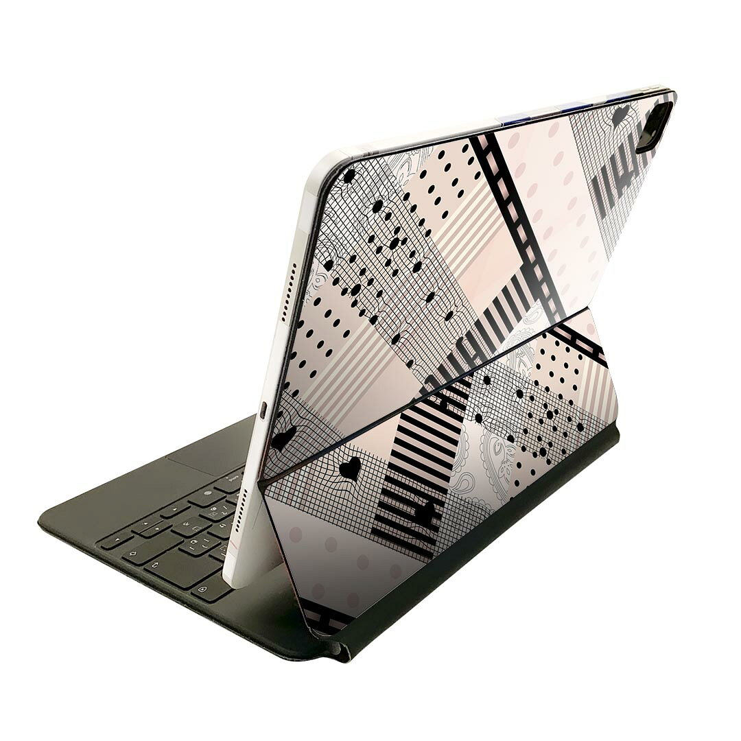 Magic Keyboard 用 スキンシール 11インチ iPad Pro用 第1-4世代 iPad Air 第4-5世代 対応 全面スキンシール フル 前面 背面 保護シール 人気 008019 ハート　黒　ブラック　ピンク　模様