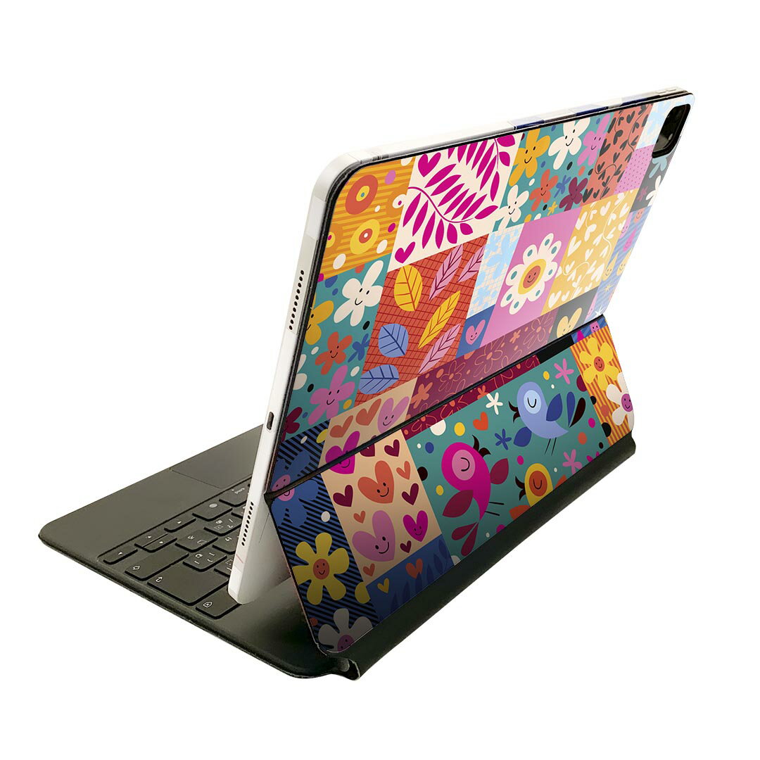 Magic Keyboard 用 スキンシール 11インチ iPad Pro用 第1-4世代 iPad Air 第4-5世代 対応 全面スキンシール フル 前面 背面 保護シール 人気 008075 花　　ハート　鳥　カラフル