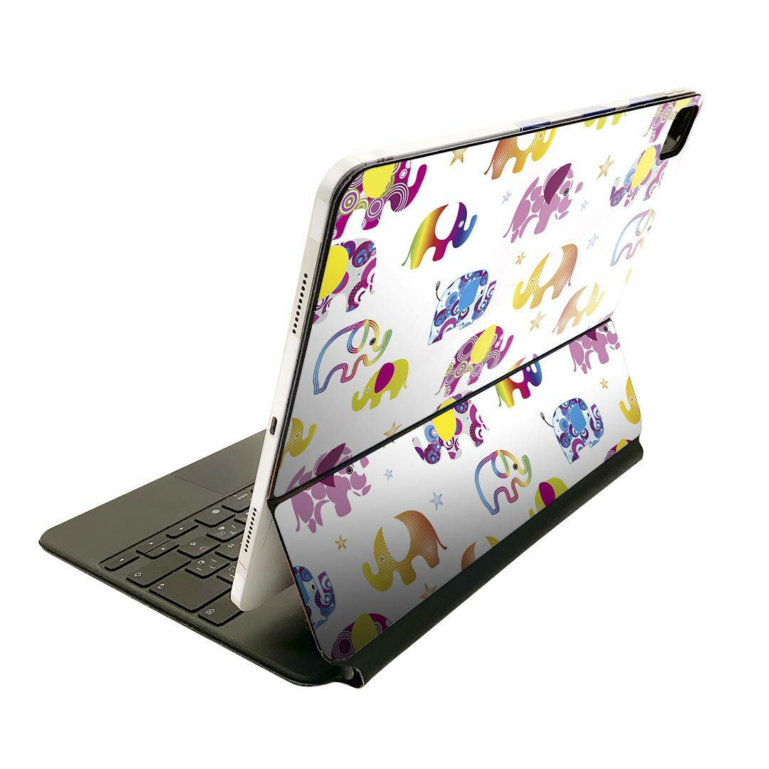 Magic Keyboard 用 スキンシール 11インチ iPad Pro用 第1-4世代 iPad Air 第4-5世代 対応 全面スキンシール フル 前面 背面 保護シール 人気 008157 ぞう 象 カラフル イラスト 模様