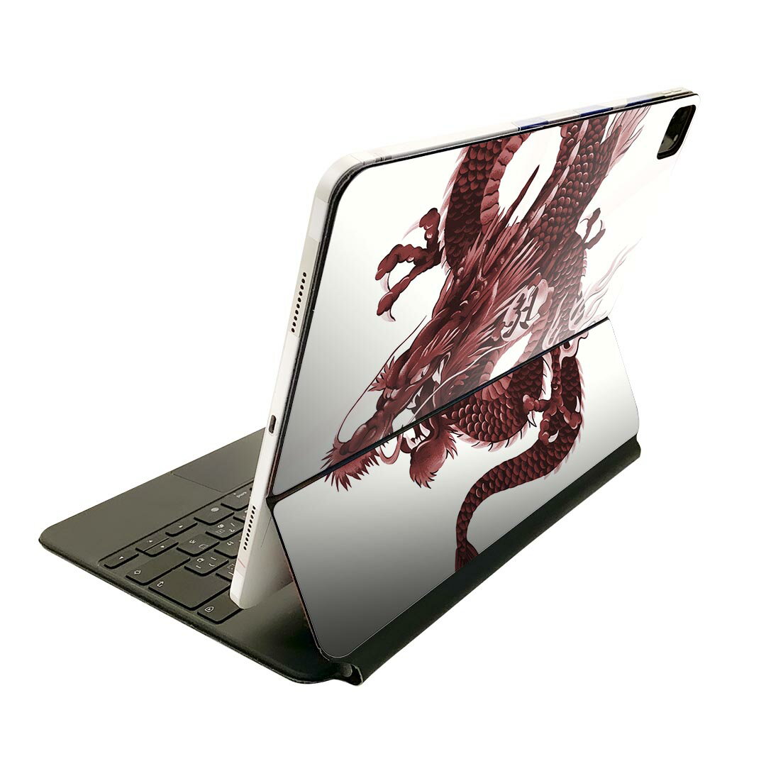 Magic Keyboard 用 スキンシール 11インチ iPad Pro用 第1-4世代 iPad Air 第4-5世代 対応 全面スキンシール フル 前面 背面 保護シール 人気 008347 和柄 和風 赤 レッド 龍