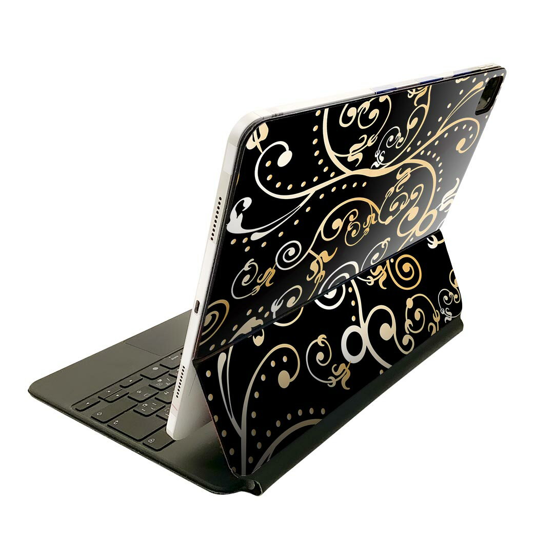 Magic Keyboard 用 スキンシール 11インチ iPad Pro用 第1-4世代 iPad Air 第4-5世代 対応 全面スキンシール フル 前面 背面 保護シール 人気 008500 植物 黒 ブラック 模様