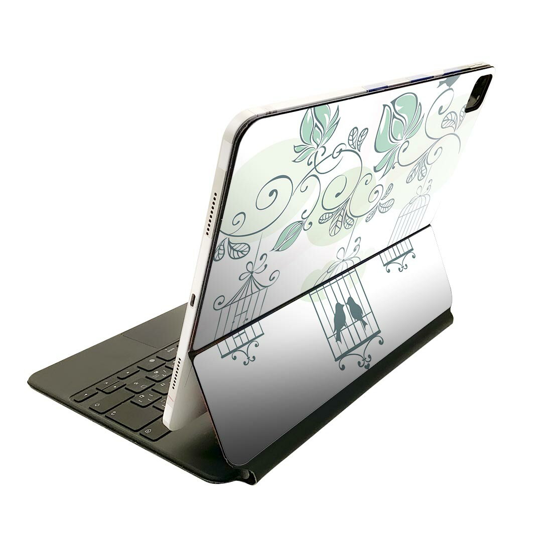 Magic Keyboard 12.9インチ iPad Pro（第4世代、第5世代、第6世代）対応 apple アップル アイパッド 全面スキンシール フル 前面 背面 保護シール 人気 鳥　植物　緑 009298