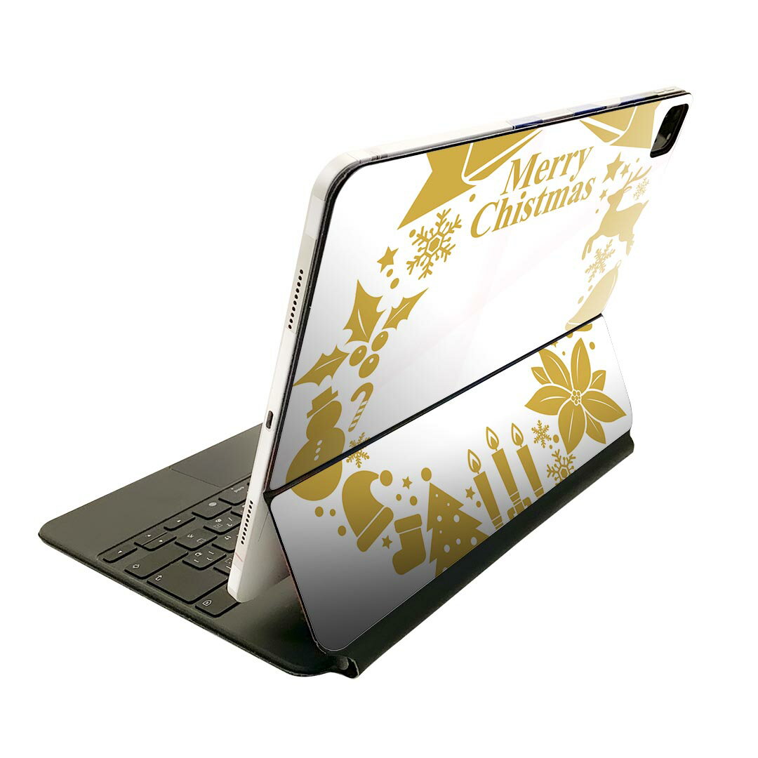 Magic Keyboard 12.9インチ iPad Pro（第4世代、第5世代、第6世代）対応 apple アップル アイパッド　全面スキンシール フル 前面　背面 保護シール 人気 009436 クリスマス　ゴールド　リボン