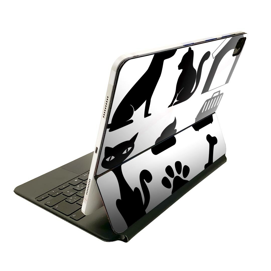 Magic Keyboard 12.9インチ iPad Pro（第4世代、第5世代、第6世代）対応 apple アップル アイパッド　全面スキンシール フル 前面　背面 保護シール 人気 009744 動物　犬　猫　モノクロ