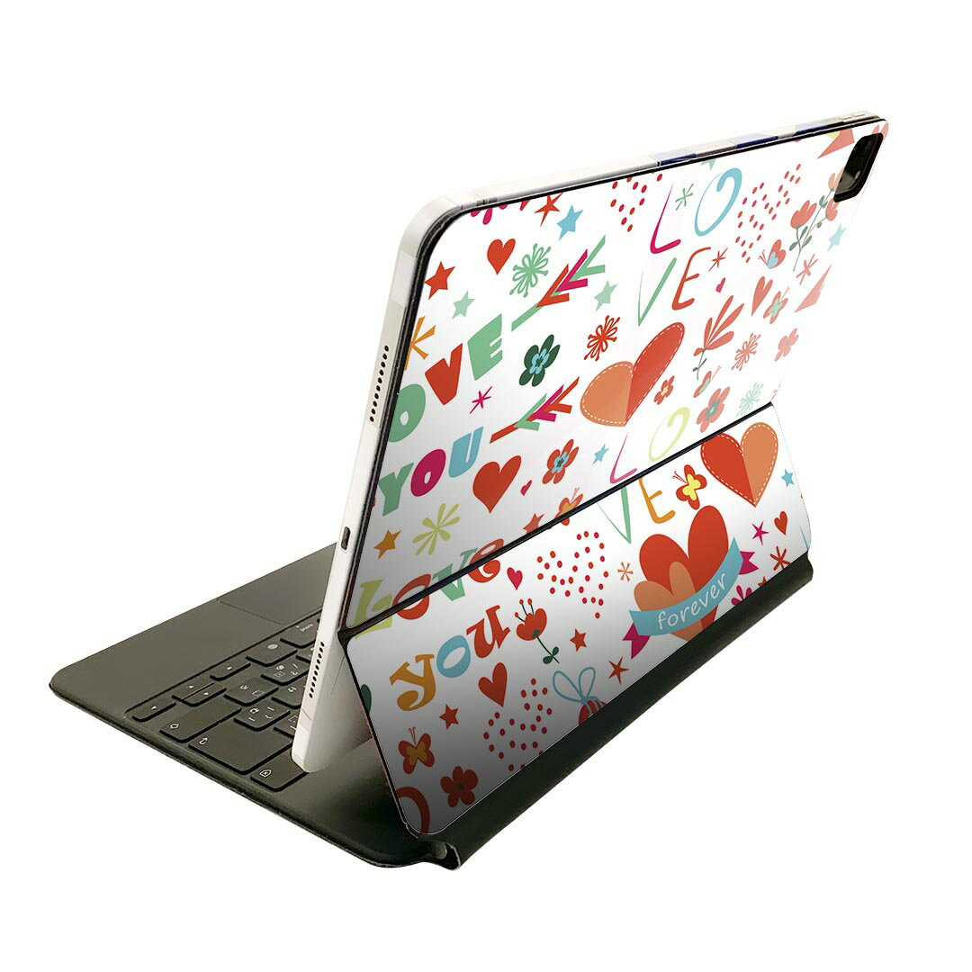 Magic Keyboard 用 スキンシール 11インチ iPad Pro用 第1-4世代 iPad Air 第4-5世代 対応 全面スキンシール フル 前面 背面 保護シール 人気 009984 ハート　LOVE　英語　赤(2.0)