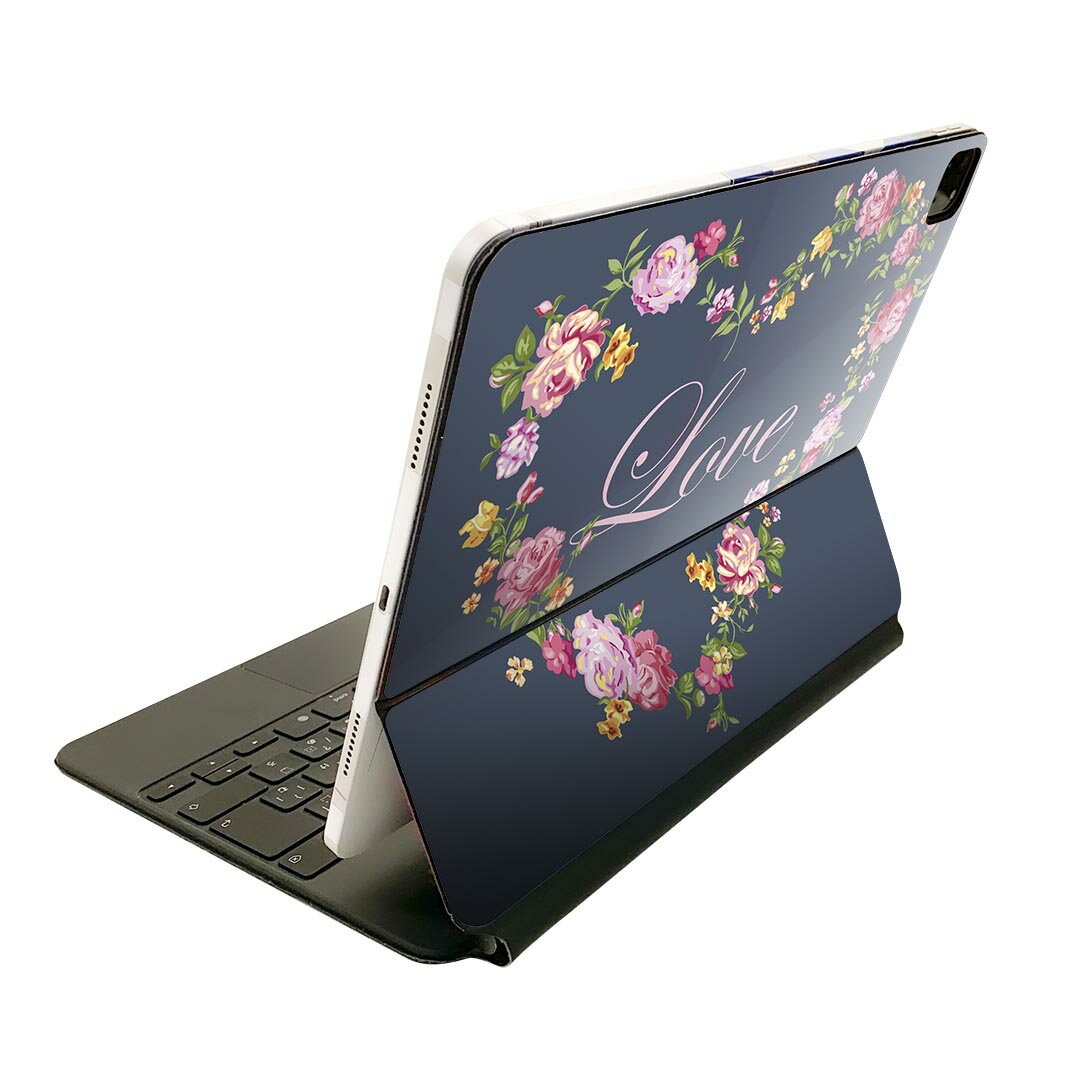 Magic Keyboard 用 スキンシール 11インチ iPad Pro用 第1-4世代 iPad Air 第4-5世代 対応 全面スキンシール フル 前面 背面 保護シール 人気 010655 花　LOVE　ネイビー