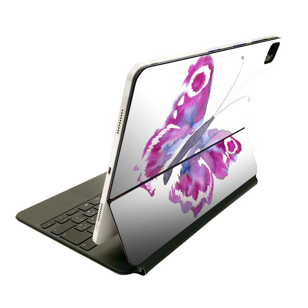 Magic Keyboard 12.9インチ iPad Pro（第4世代、第5世代、第6世代）対応 apple アップル アイパッド　全面スキンシール フル 前面　背面 保護シール 人気 011005 蝶　紫　ピンク