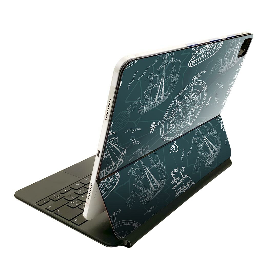 Magic Keyboard 12.9インチ iPad Pro(第4世代、第5世代、第6世代)対応 apple アップル アイパッド 全面スキンシール フル 前面 背面 保護シール 人気 船 マーク 海 011946