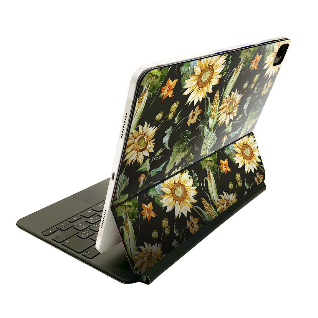 Magic Keyboard 用 スキンシール 11インチ iPad Pro用 第1-4世代 iPad Air 第4-5世代 対応 全面スキンシール フル 前面 背面 保護シール 人気 012092 ひまわり 花 黒