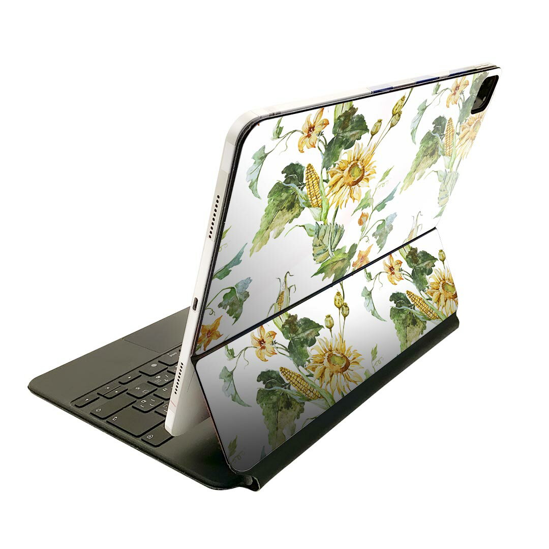 Magic Keyboard 用 スキンシール 11インチ iPad Pro用 第1-4世代 iPad Air 第4-5世代 対応 全面スキンシール フル 前面 背面 保護シール 人気 012093 ひまわり 花 白