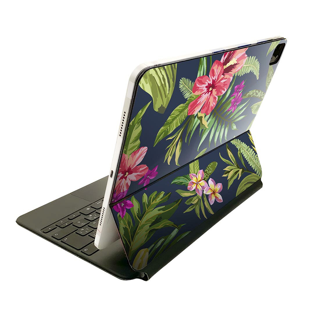 Magic Keyboard 用 スキンシール 11インチ iPad Pro用 第1-4世代 iPad Air 第4-5世代 対応 全面スキンシール フル 前面 背面 保護シール 人気 012096 ハイビスカス　植物　ネイビー