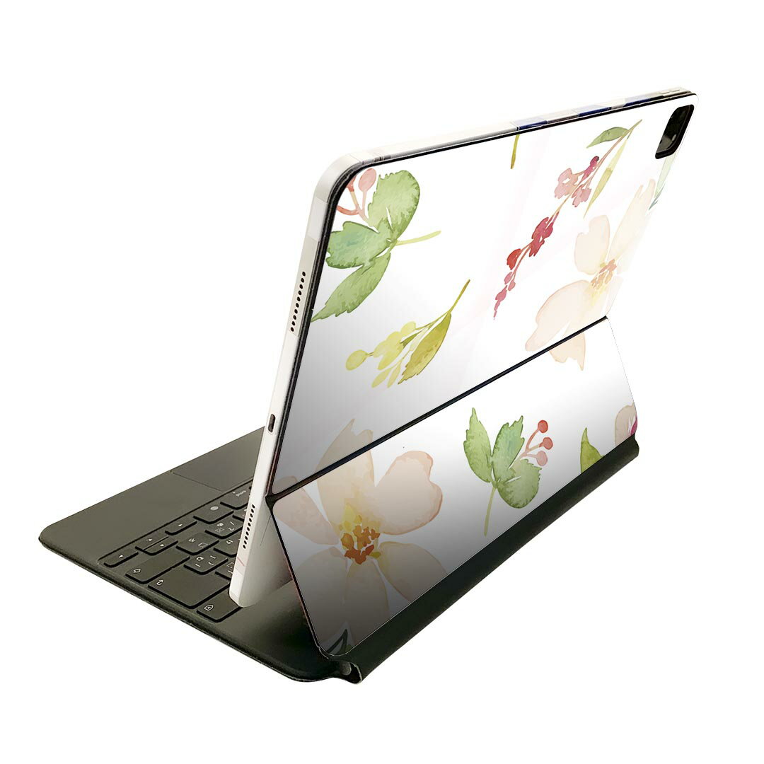 Magic Keyboard 12.9インチ iPad Pro（第4世代、第5世代、第6世代）対応 apple アップル アイパッド　全面スキンシール フル 前面　背面 保護シール 人気 012313 花　花柄　白