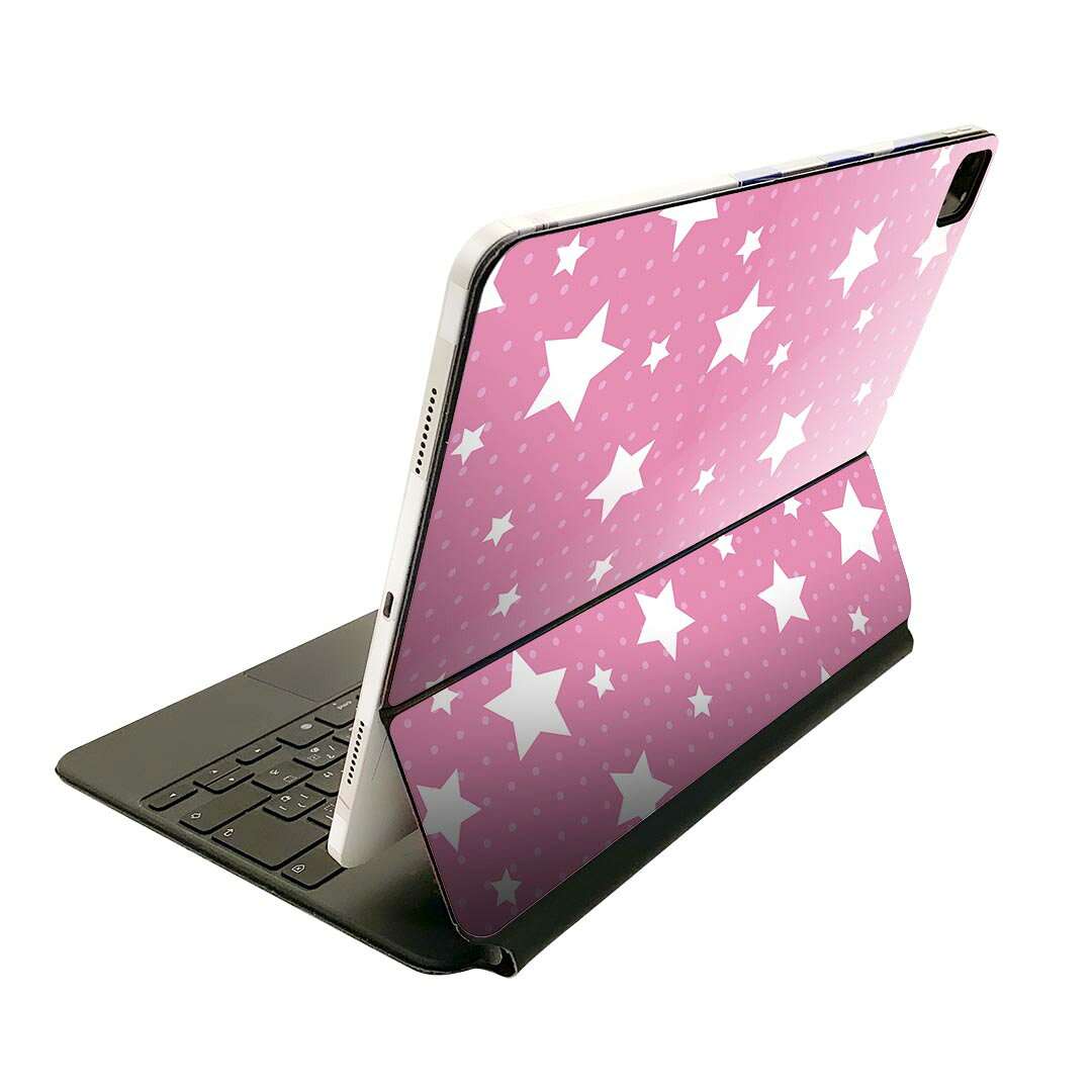 Magic Keyboard 12.9インチ iPad Pro（第4世代、第5世代、第6世代）対応 apple アップル アイパッド　全面スキンシール フル 前面　背面 保護シール 人気 012486 ストライプ　星　ピンク
