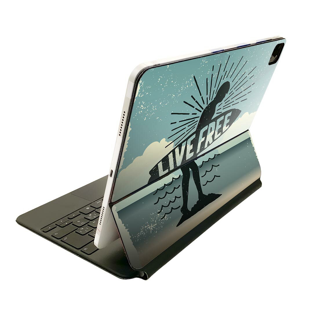 Magic Keyboard 12.9インチ iPad Pro（第4世代、第5世代、第6世代）対応 apple アップル アイパッド 全面スキンシール フル 前面 背面 保護シール 人気 サーフ　海　英字 012496