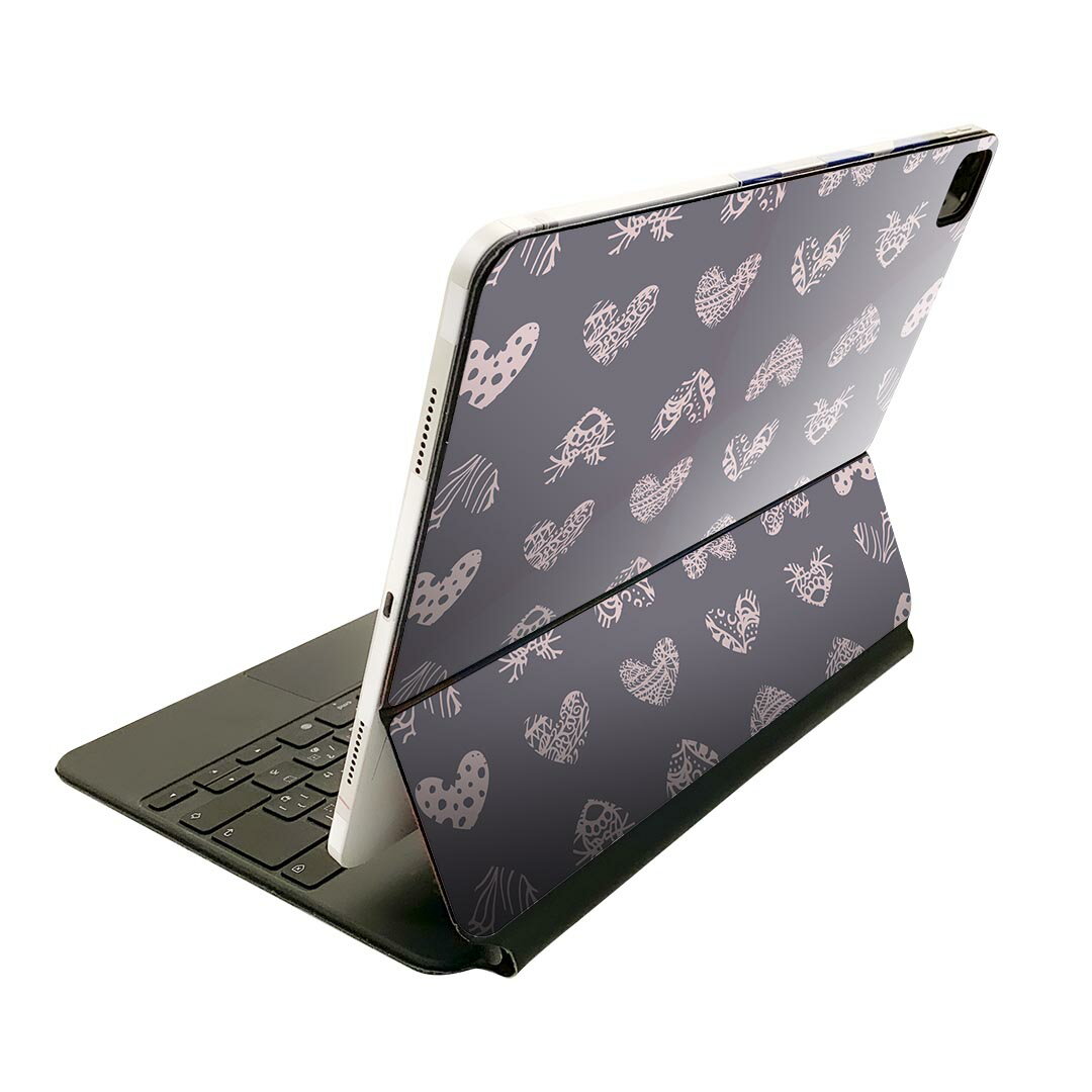 Magic Keyboard 12.9インチ iPad Pro(第4世代、第5世代、第6世代)対応 apple アップル アイパッド 全面スキンシール フル 前面 背面 保護シール 人気 ハート グレー 柄 012514