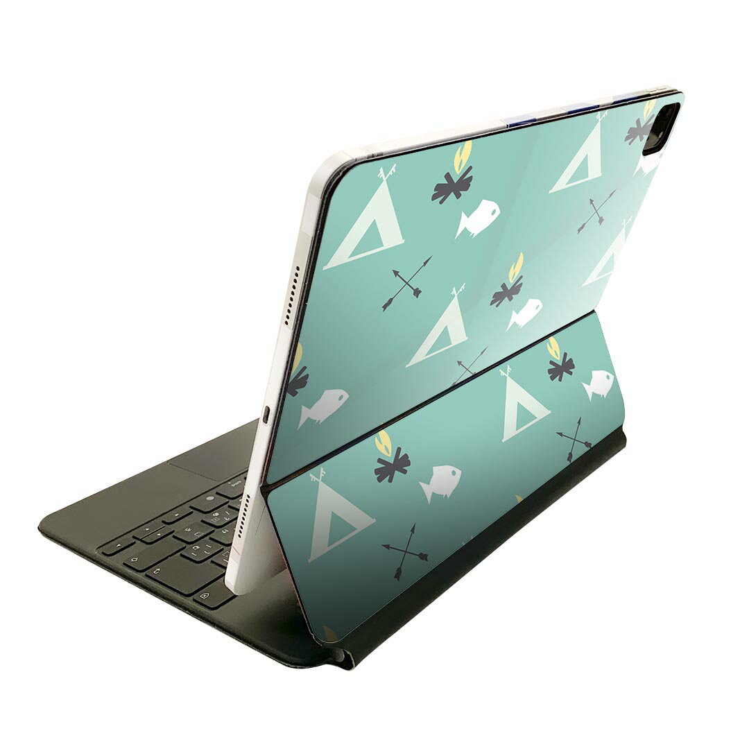 Magic Keyboard 用 スキンシール 11インチ iPad Pro用 第1-4世代 iPad Air 第4-5世代 対応 全面スキンシール フル 前面 背面 保護シール 人気 012728 魚 水色 マーク